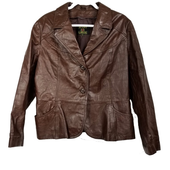 Vintage Avant Garde Brown Leather Coat Jacket Sz L - Picture 6 of 8